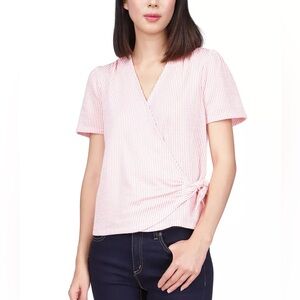 Michael Kors Seersucker Classic Preppy Cottagecore Striped Wrap Top Size XS
